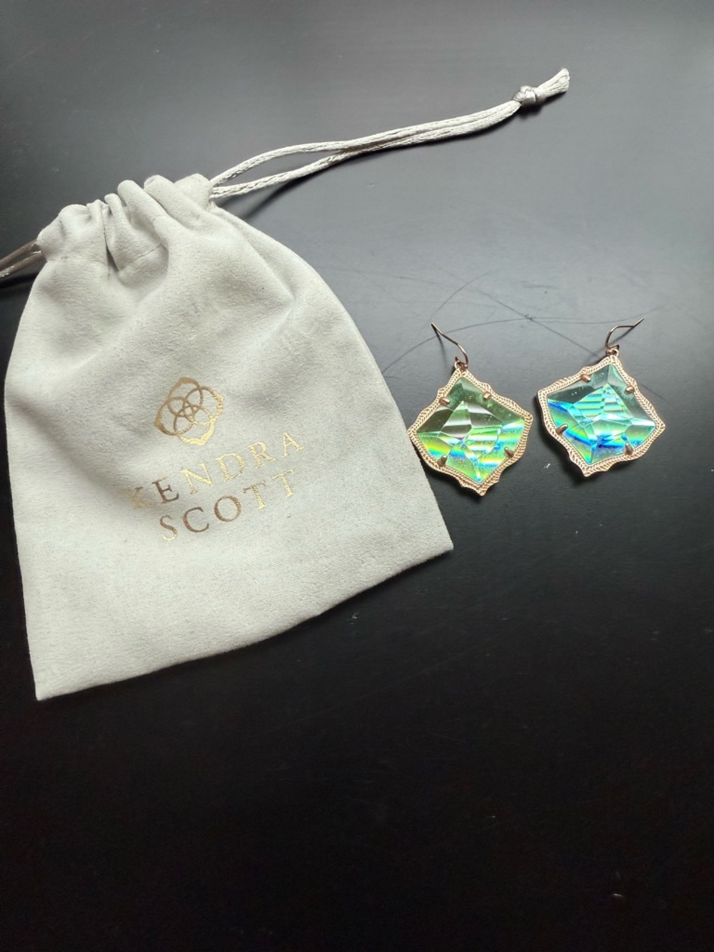 Kendra Scott Iridescent Green-Blue Glass Drop Earrings
